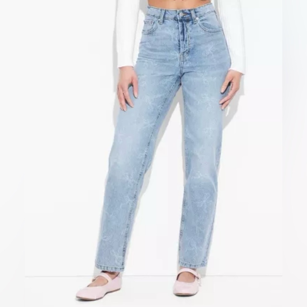 Women's Blue Jeans With Bow Design